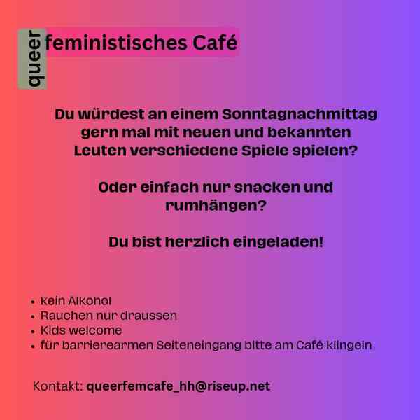 Auf dem Bild sind die Informationen aus der Beschreibung auf rosa und lila Hintergrund abgebildet