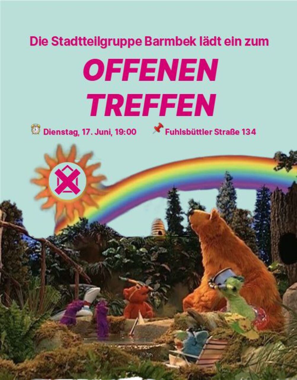 Farbenfrohes Mobibild für das Offene Treffen von Barmbek Enteignet am 17. Juni.