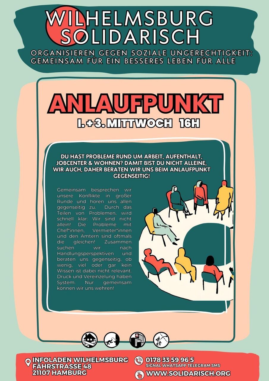 Ausführliche Informationen zum Anlaufpunkt von Wilhelmsburg Solidarisch und die Kontaktdaten. Gleiche Infos auch in der Textbeschreibung.