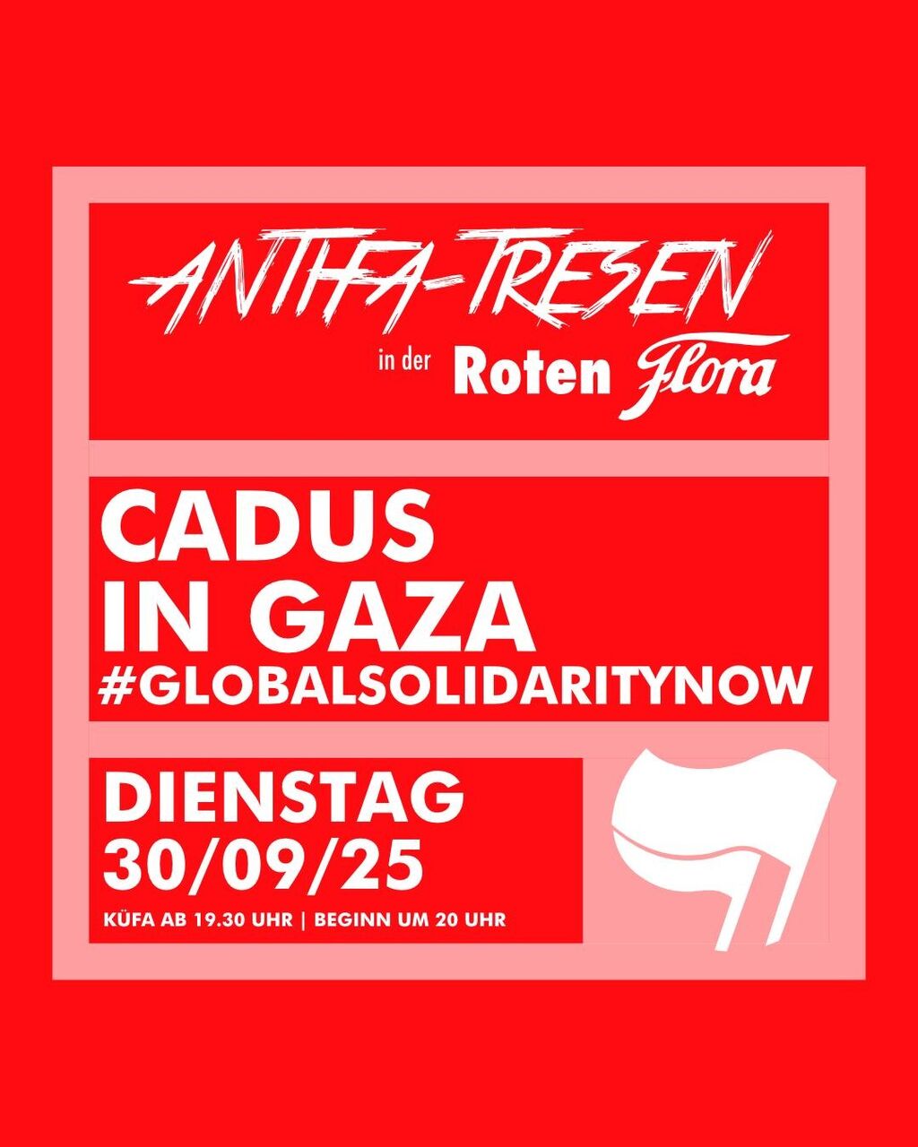 Antifa-Tresen in der Roten Flora: CADUS in Gaza - #GlobalSolidarityNOW. Dienstag, 30.09.2025 | Küfa ab19.30 Uhr | Beginn um 20 Uhr