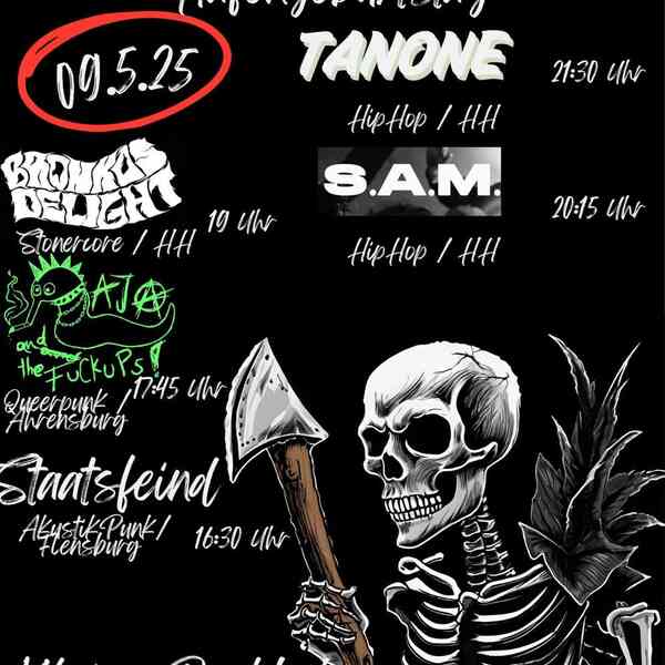 Flyer mit dem Lineup des Tages und dem Ort, steht alles in der Beschreibung der Veranstaltung