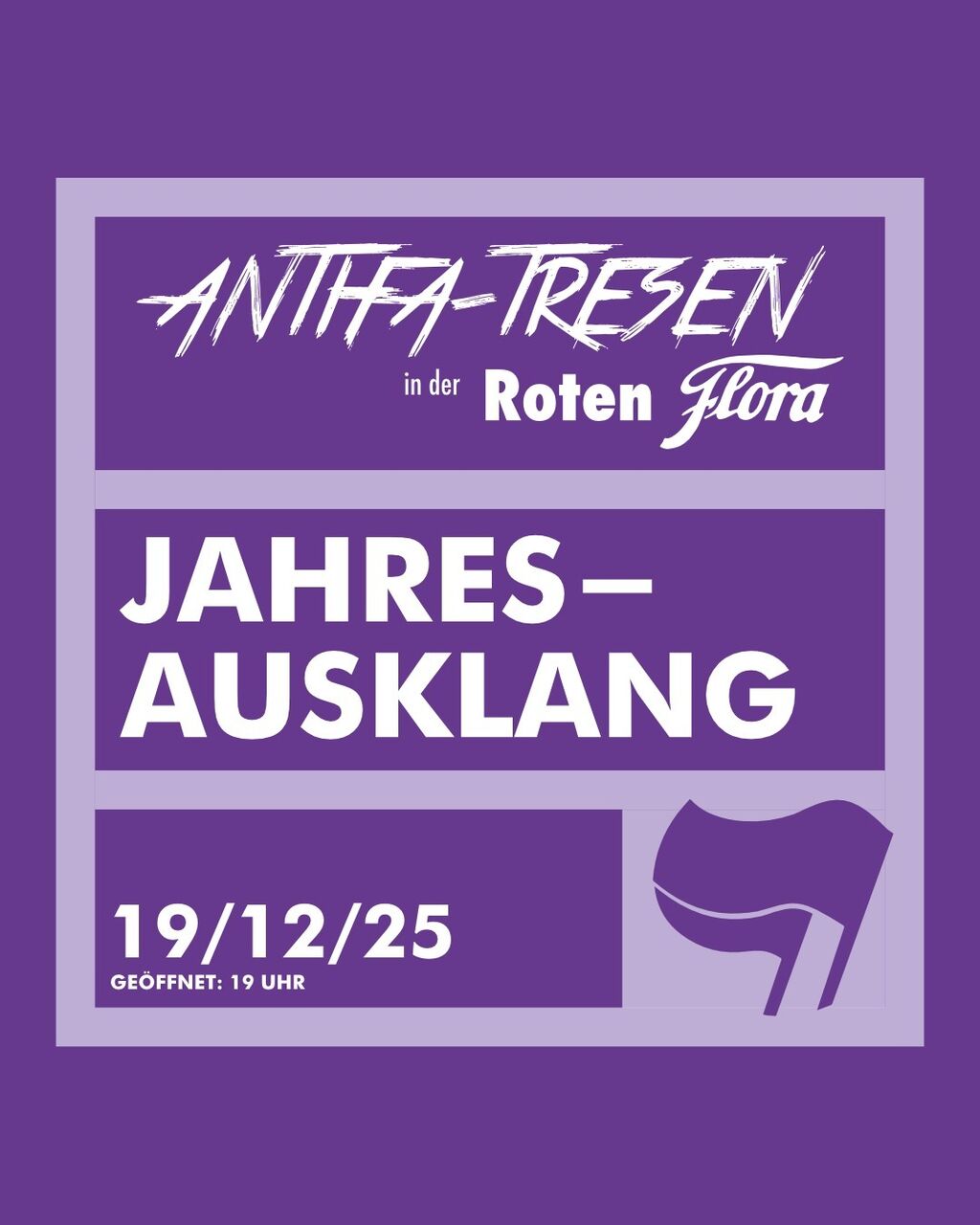 Antifa-Tresen in der Roten Flora. Jahresausklang. Am 19.12.2025, geöffnet ab 19 Uhr