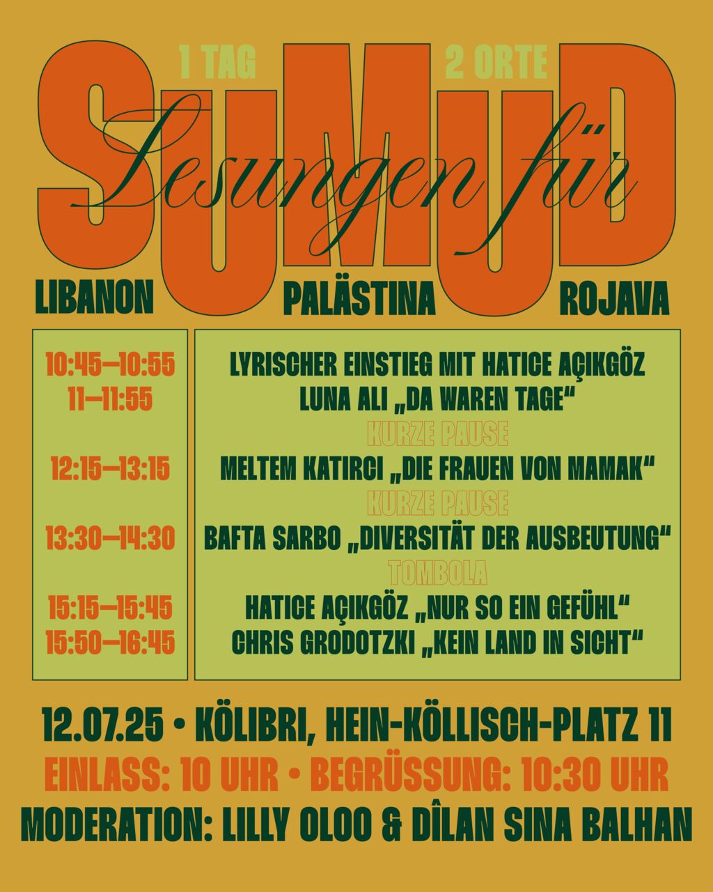 Timetable für die Lesungen im kölibri