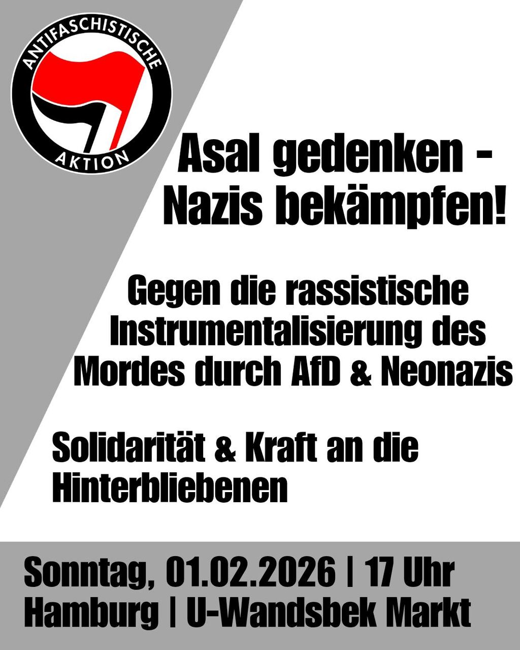 Sharepic für die Demo mit den Shortfacts für heute (Anliegen, Ort, Uhrzeit)