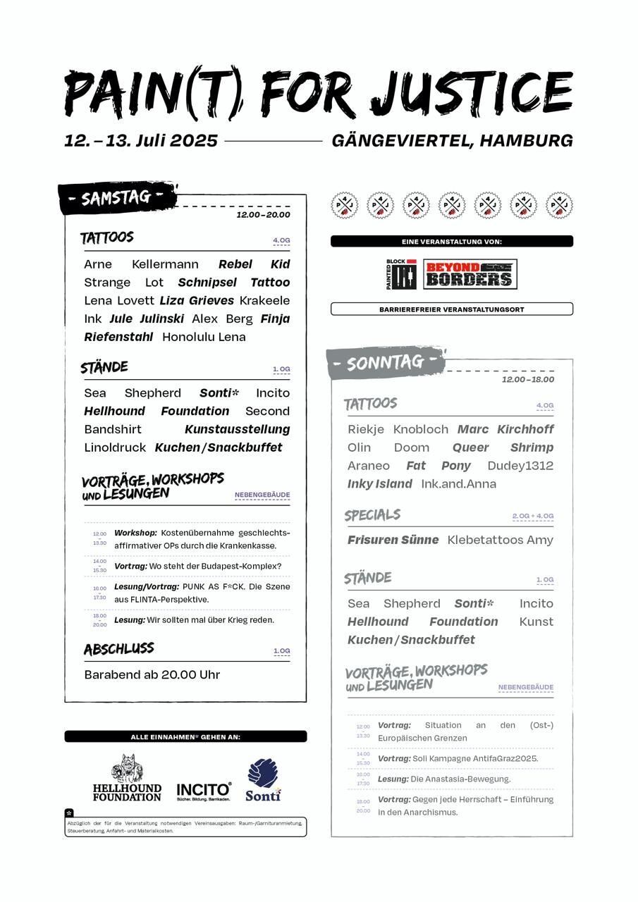 Programm des Pain(t) for Justice Festivals