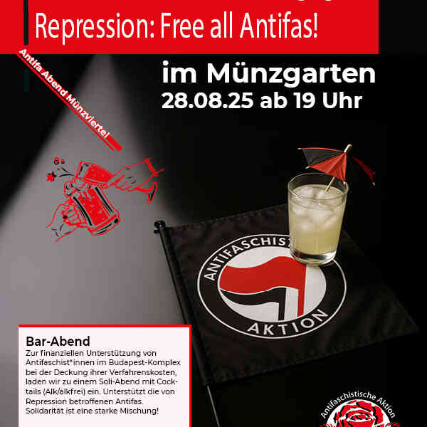 Werbeplakat mit 1 Antifafahne und 1 Coctail