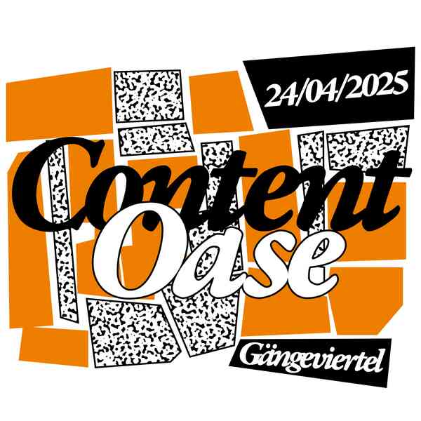 Das Gängeviertel als Lageplan mit dem Schriftzug "Content Oase im Gängeviertel" und dem 24.04.2025