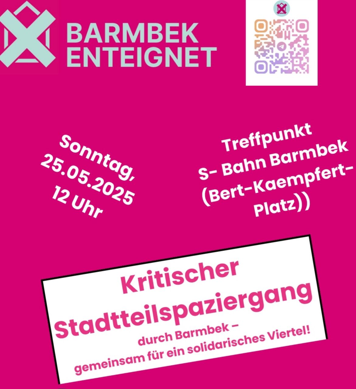 SharPic zur Veransraltung "Kritischer Stadtteilrundgang in Barmbek" mit Logo von Hamburg Enteignet und den im Beitrag genannten Daten.