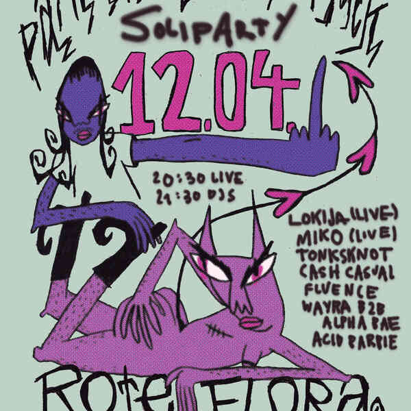 Sharepic, auf dem zwei Wesen posen: Die eine Person zeigt den Mittelfinger, das andere Wesen ist eine Art Teufel und sieht sassy aus. Text: Patriarchat größter Abfuck! Soliparty - 20:30 live acts 21:30 DJs - Rote Flora - Soli fürs queerfeministische Jugendcamp Heideruh 2025