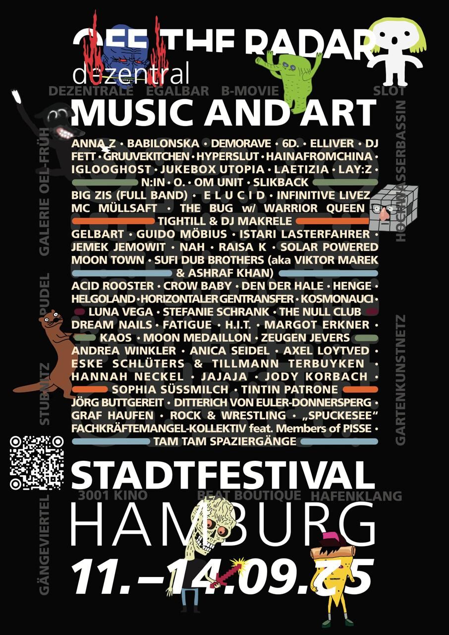 Off the Radar logo mit qr-code, artist-namen und daten