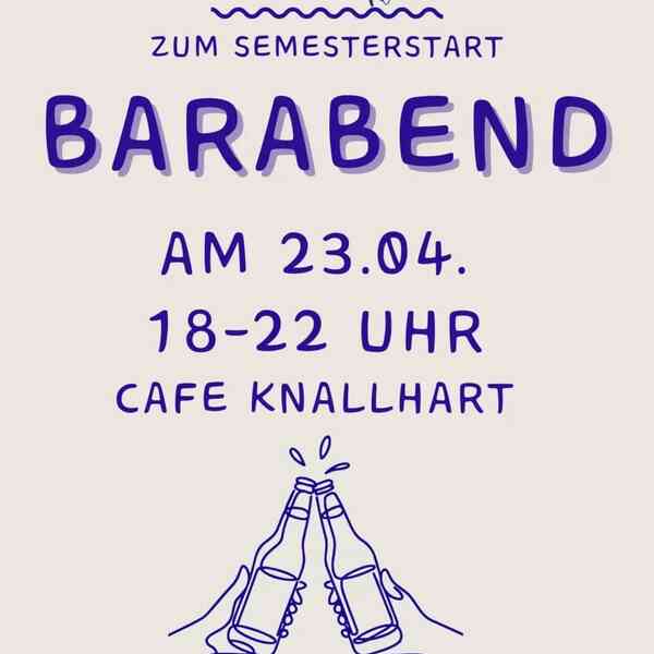 Flyer für den Barabend (mit zwei Bierflaschen wird angestoßen)