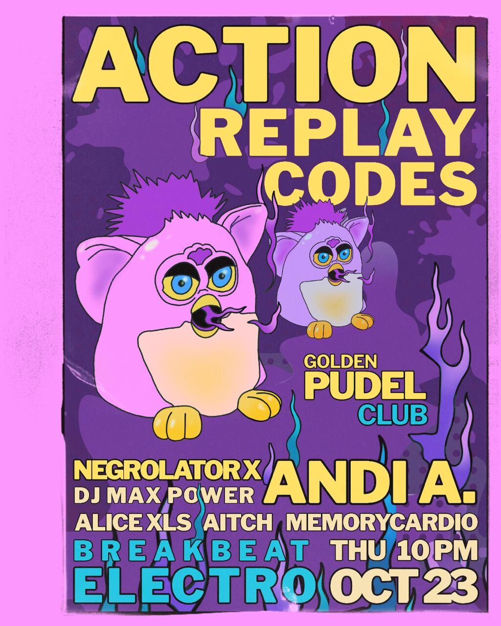 colourful flyer with ferbies and the lineup